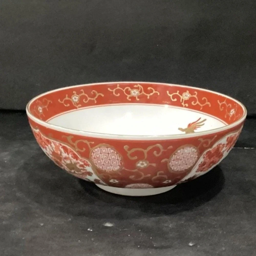 Imari Japan Vegetable Bowl, Vintage Hand Painted Floral & Birds, Serving Dish